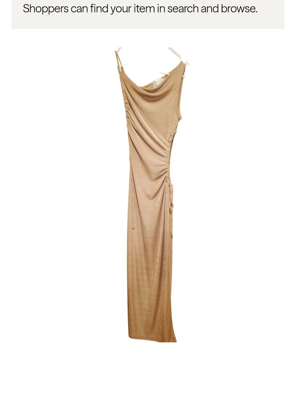 Hello Molly Draped Maxi Dress in shimmer taupe Never Wore